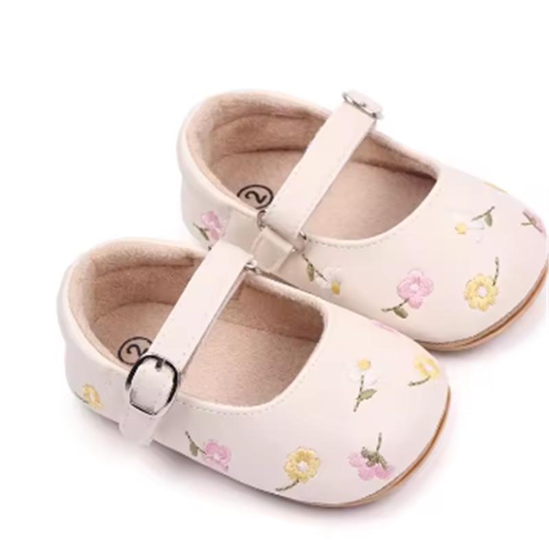 0-18months Toddler Girls Mary Jane Flats Slippers PU Leather summer Dress Shoes for Infant girl Floral Embroidery Princess Shoes