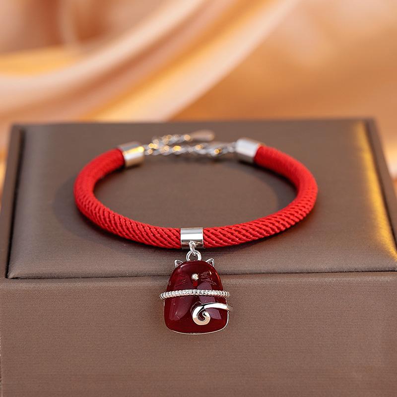 

Guochao Natal Year Chinchilla Red Rope Bracelet Children S Retro Red Agate Temperament Hand Jewelry червоний
