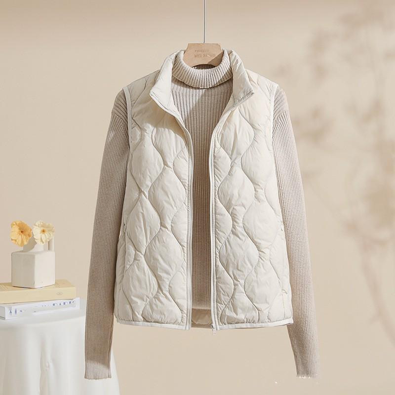 Women's Fall/Winter Solid-Color Cloud-Print Stand-Up Collar Vest: Lightweight, Zippered, Sleeveless Jacket