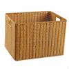 Woven Storage Baskets, Rectangular Wicker Basket with CutOut Handles, Tan Synthetic Rattan for