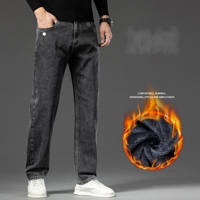 2024 Herbst/Winter Neue Große Gerade Röhre Lose Cowboy Herren Stretch Und Samt Dicke Warme Hose