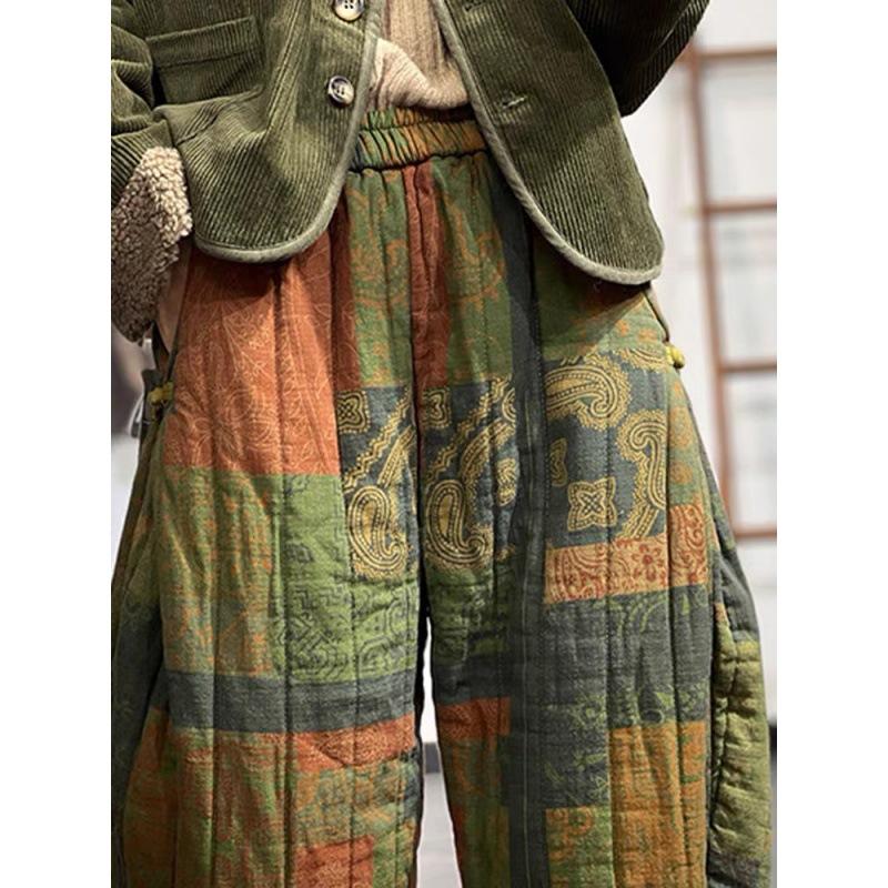 Herbst und Winter Übergröße Damen Ethno-Stil Verdickte elastische Taille Hundert bedruckte warme lockere elegante Hose