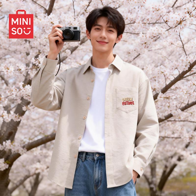 MINISO Men s Retro Relaxed Long Sleeve Lapel Shirt 3XL