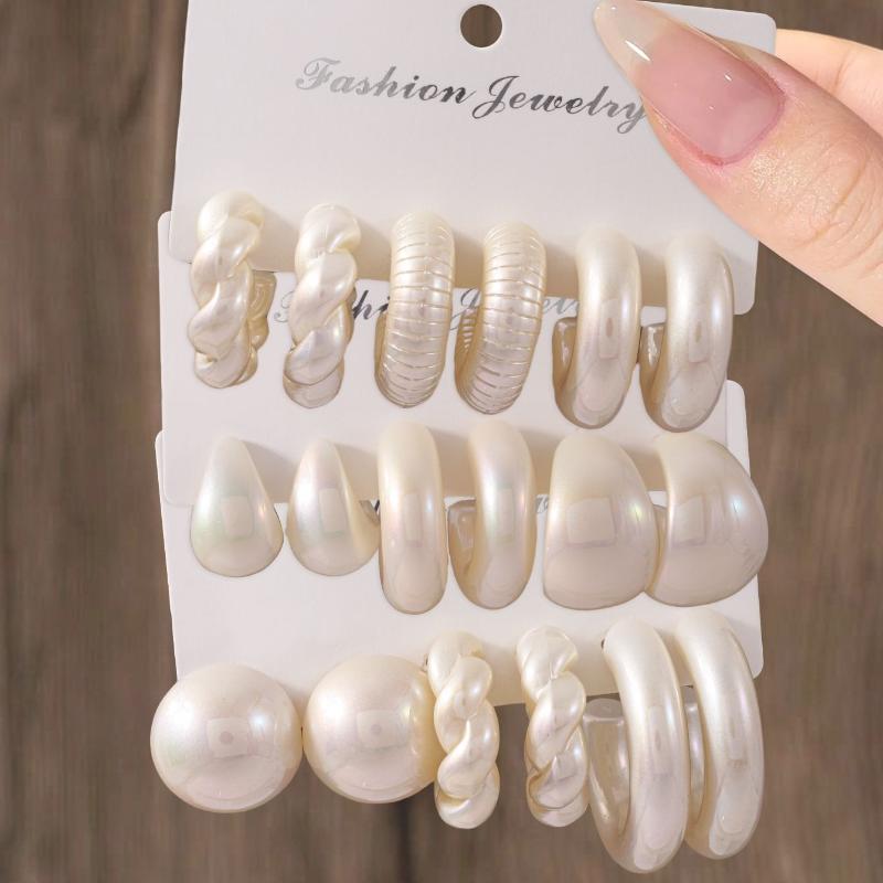 Texture Geometry Multi Shaped Women's Fashion Plastic Ring Earring Set Elegant Fashion Style Unique Design Earrings