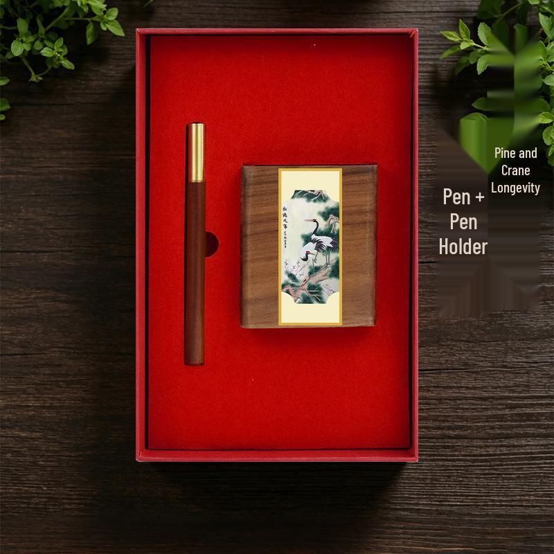 Chinese Solid Wood Pen Holder: Premium Desktop Ornament & Corporate Gift In Elegant Gift Box