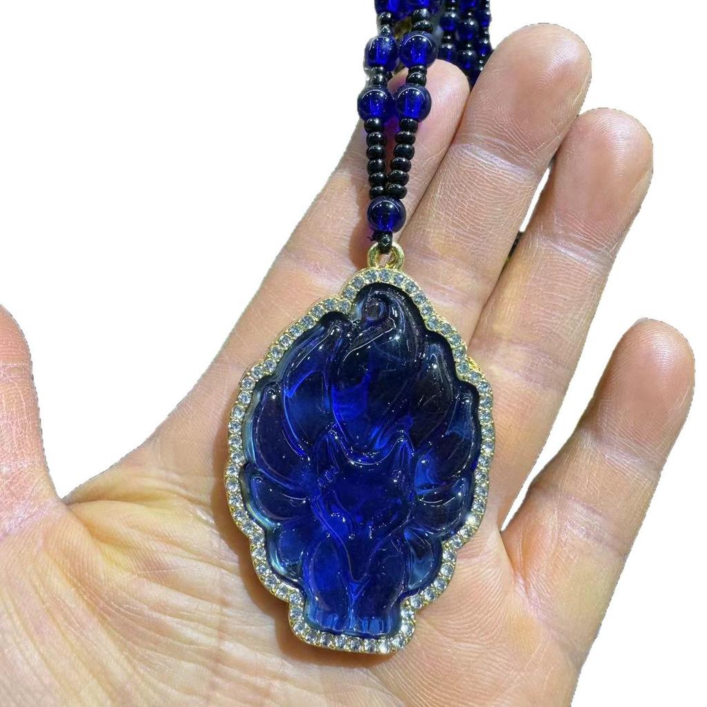 Obsidian Nine-Tailed Fox Pendant Necklace for Men and Women