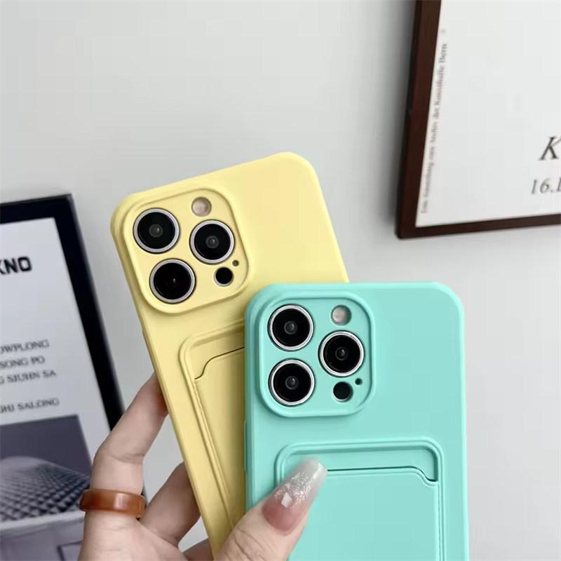Push Card Bag Slot Holder Wallet Phone Case For iPhone 16 15 14 11 12 13 XS XR Pro Max Plus Mini 7/8 16E Shockproof Soft Matte Silicone Back Cover