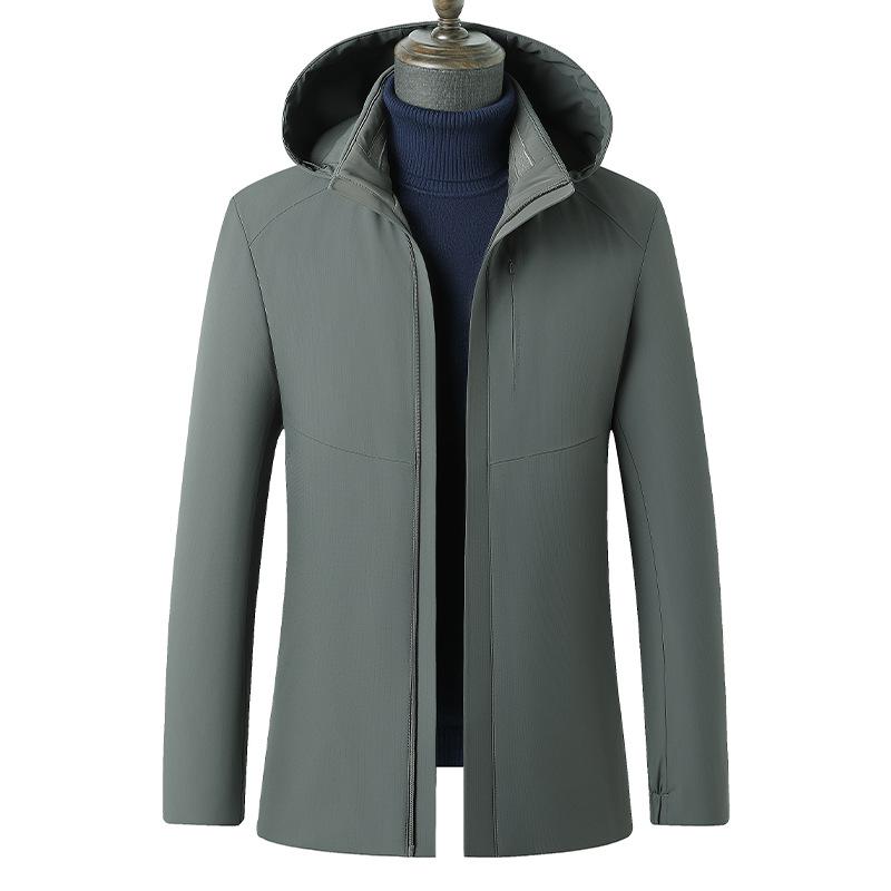 

Men s 2025 White Duck Down Jacket with Detachable Hood - Warm Business Casual Outerwear for Middle-aged 195 сірий колір/зелений
