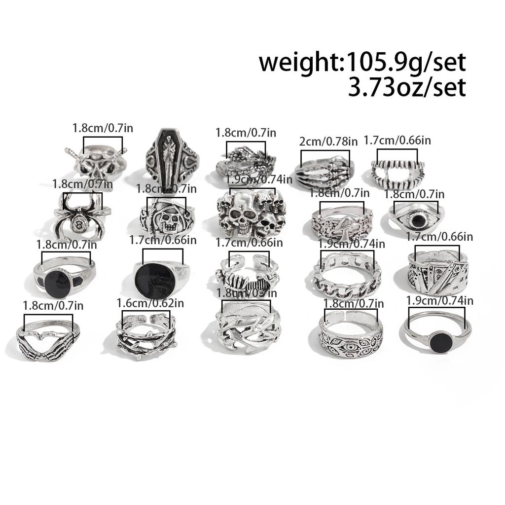 Übertriebener Punk-Stil Ring für Männer Hip Hop Persönlichkeit Totenkopf Öl-Tropfen Ring-Set Vintage Herrenschmuck