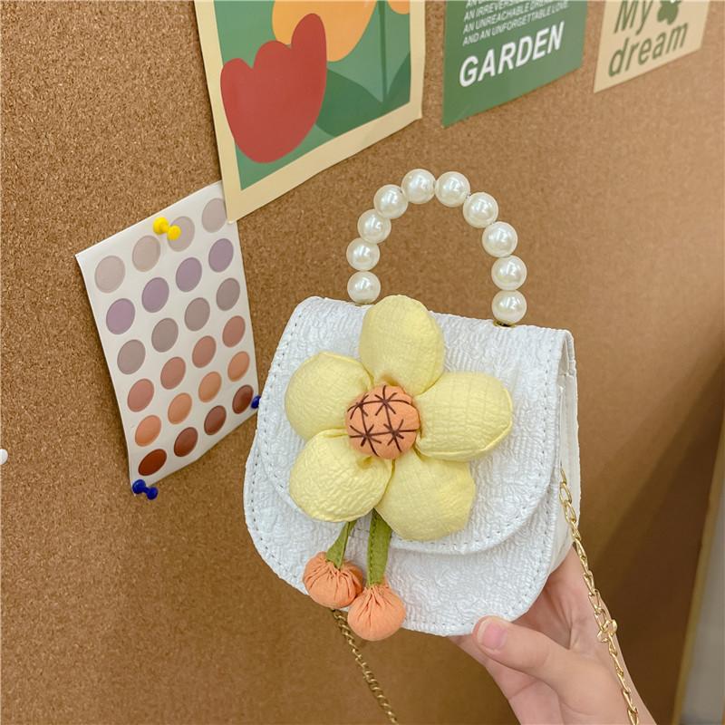 Fashionable Adorable Sunflower Pearl Chain Handbag For Girls Cute Princess Shoulder Bag Breathable Wearresistant Pu Leather