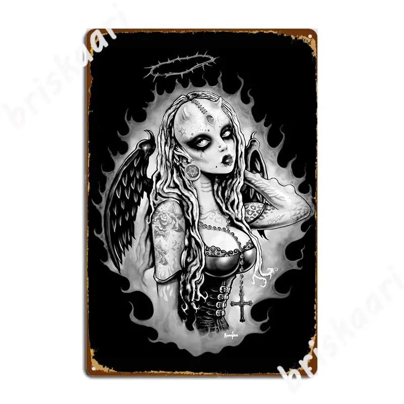 Psycho Tattoed Angel Metal Signs Cave Personalized Club Club Bar Design Tin Sign Poster 20X30CM