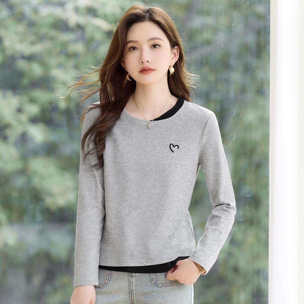 2026 Slimming Round Neck Long Sleeve Women's T-shirt - Stylish Base Layer for Spring & Autumn