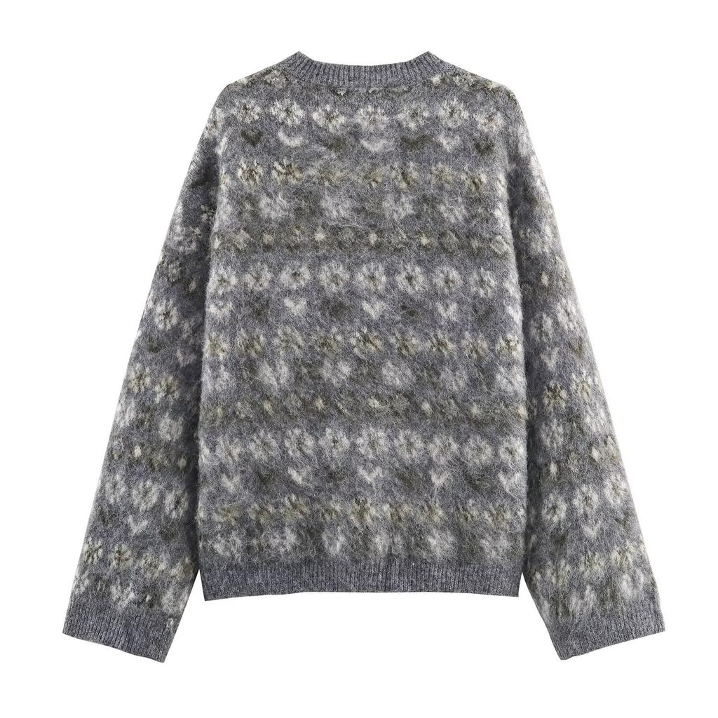 European and American style, new women's clothing, foreign-style color-rubbing effect jacquard knitted sweater 2142/230/802
