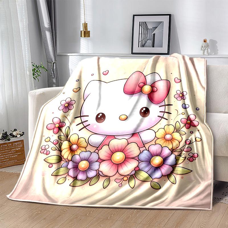 1pc Hello Kitty in a Garden of Flowers Blanket, Soft Throw for Home Decor, Perfect Gift for All Seasons, Living Room, Travel, Camping, Car Blankets, B