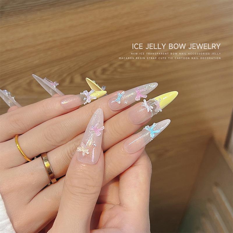 50Pcs Ice Transparent Color Bowknots Resin Nail Art Decorations 3D Mini Cute Bows Nail Charms For Diy Nails Accessories
