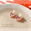 Trendy Sweet Burgundy Enamel Heart Earrings For Women Girl Gold Color Metal Love Heart Hanging Dangle Earrings Vintage Jewelry