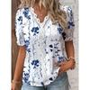 Damen Plus Size Elegante Geblümte Bluse Kurzarm Texturiert V-Ausschnitt Spitzenbesatz Frühling Sommer Kleidung