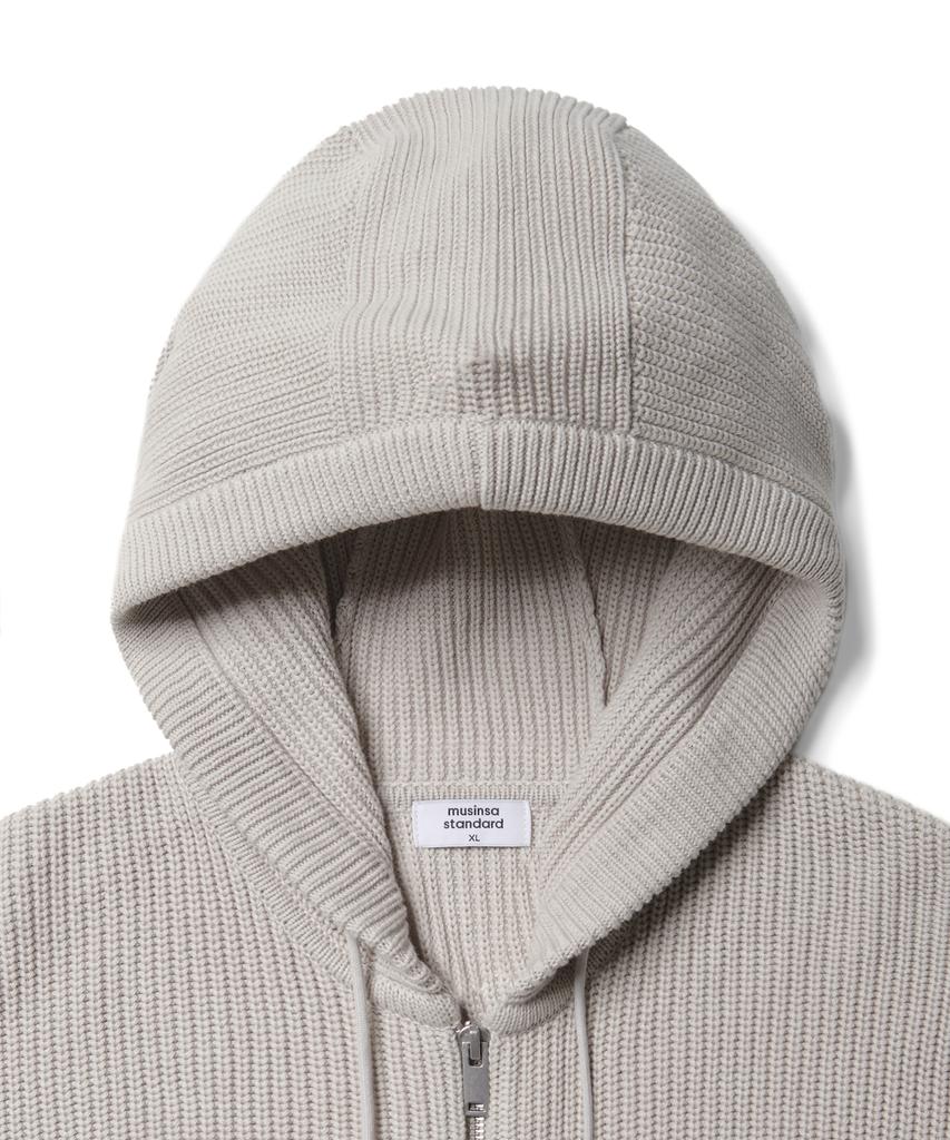 MUSINSA STANDARD Ribbed Knit Hooded Zip-Up [Dusty Cream]