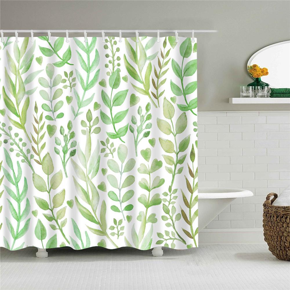 

Полоски Растений Занавеска для Душа Ванная Водонепроницаемая Полиэстер Занавески для Душа для Ванной Цветочный Принт Занавеска для Ванны с Крючками 90*180cm