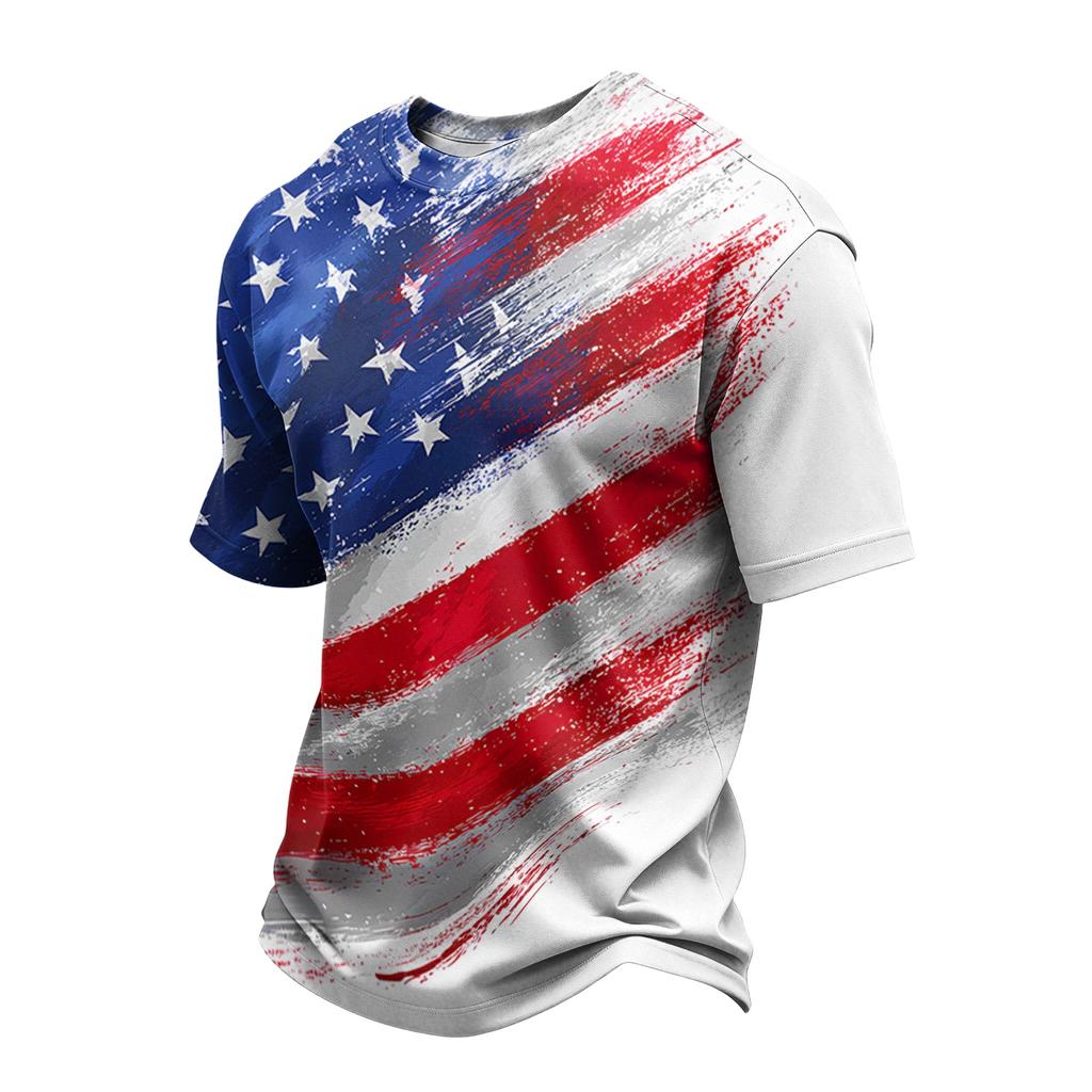 Men Crew Neck Short Sleeve T Shirt with Independence Day Flag Print Casual Regular Fit Comfortable Top