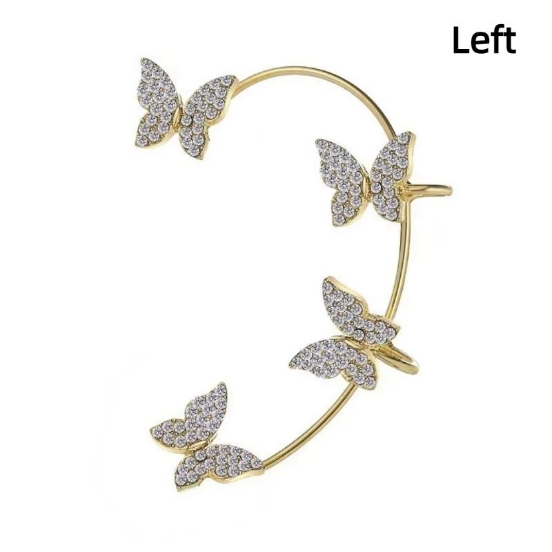 Women Butterfly Earrings Fashion Zircon Ear Hook Clip-On Cartilage Non-Pierced Earrings