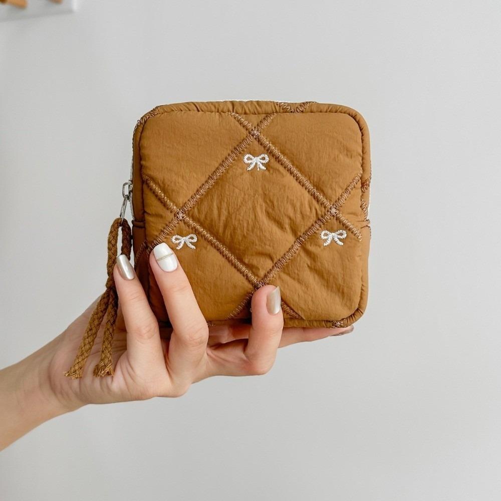 Quilted Toiletry Bag Multi-functional Sanitary Napkin Storage Bag Coquette Bow Cosmetic Bag Trave