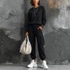 Women's Casual Two Piece Set Color Neck Sweatshirt and Cargo Pocket Jogger Pants for Fall