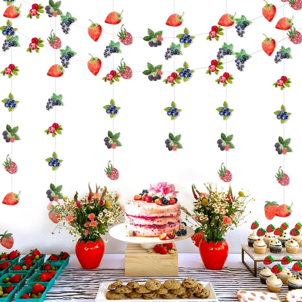 Kreatwow Berry Party Decoration Berry Party Streamers Berry Party Hanging Decorations Strawberry Blueberry Party Decor Berry Birthday Party Supplies