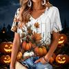 Women's V-Neck Halloween Print Lightweight Blouse for Spring and Summer Casual Wear