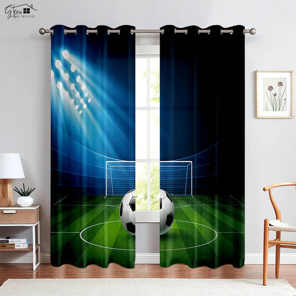 Cooles Wasser und Feuer Fußball Heißblütig 3D-gedruckte Vorhänge Geeignet für Schlafzimmer Wohnzimmer E-Sports Dekorative Vorhänge 2 Stück