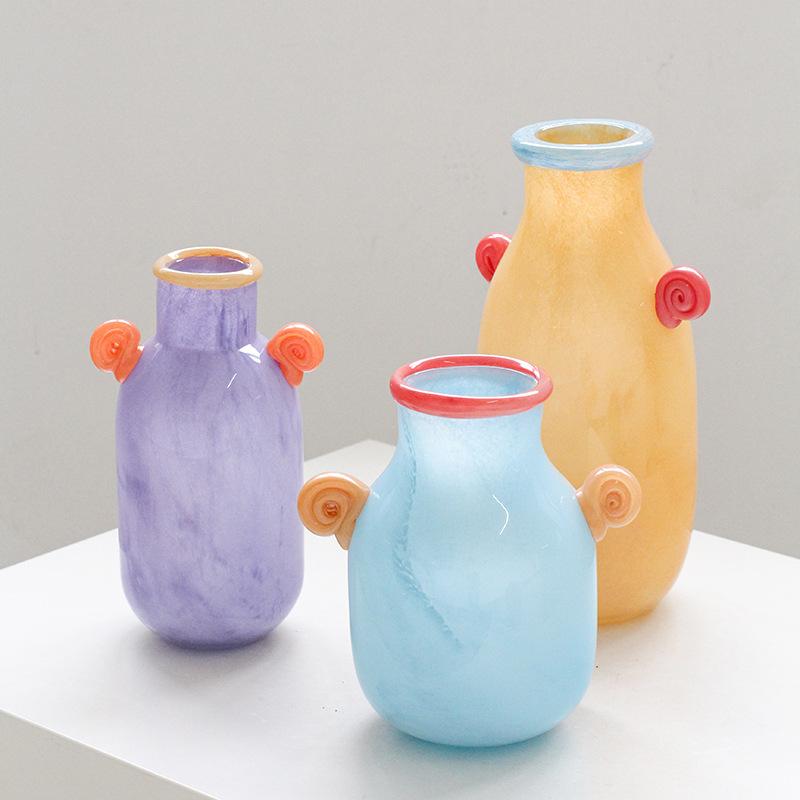 Creative Glass Vase Cartoon Candy Handle Flower Vase Floral Arrangement Accessories Terrarium Home Decoration Accessories