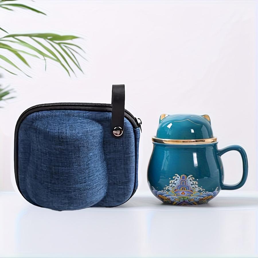 Set, Ceramic Chinese Fortune Cat Tea Mug With Infuser And Lid, Portable Travel Bag, Drinkware 200-400ml