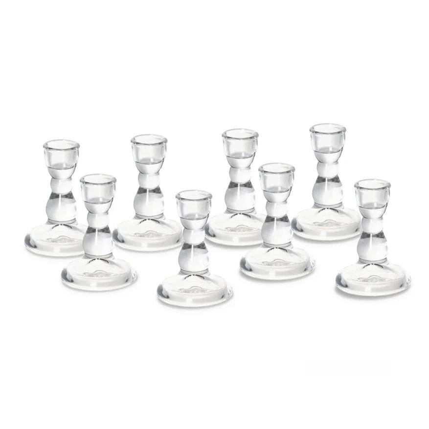 8pc Crystal Candle Holders Glass Candlestick Holder for Standard Candle Sticks Wedding Centerpieces Christmas Table Decor Bulk