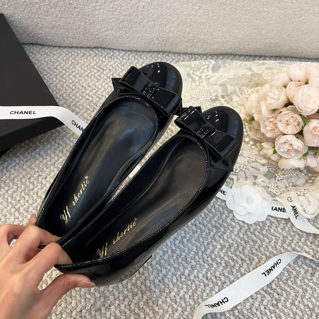 Height Increase 5cm Bow Round Head Shallow Mouth Single Shoes Women's 2025 Spring New Fairy Wind Patent Leather One-pedal Soft-soled Shoes