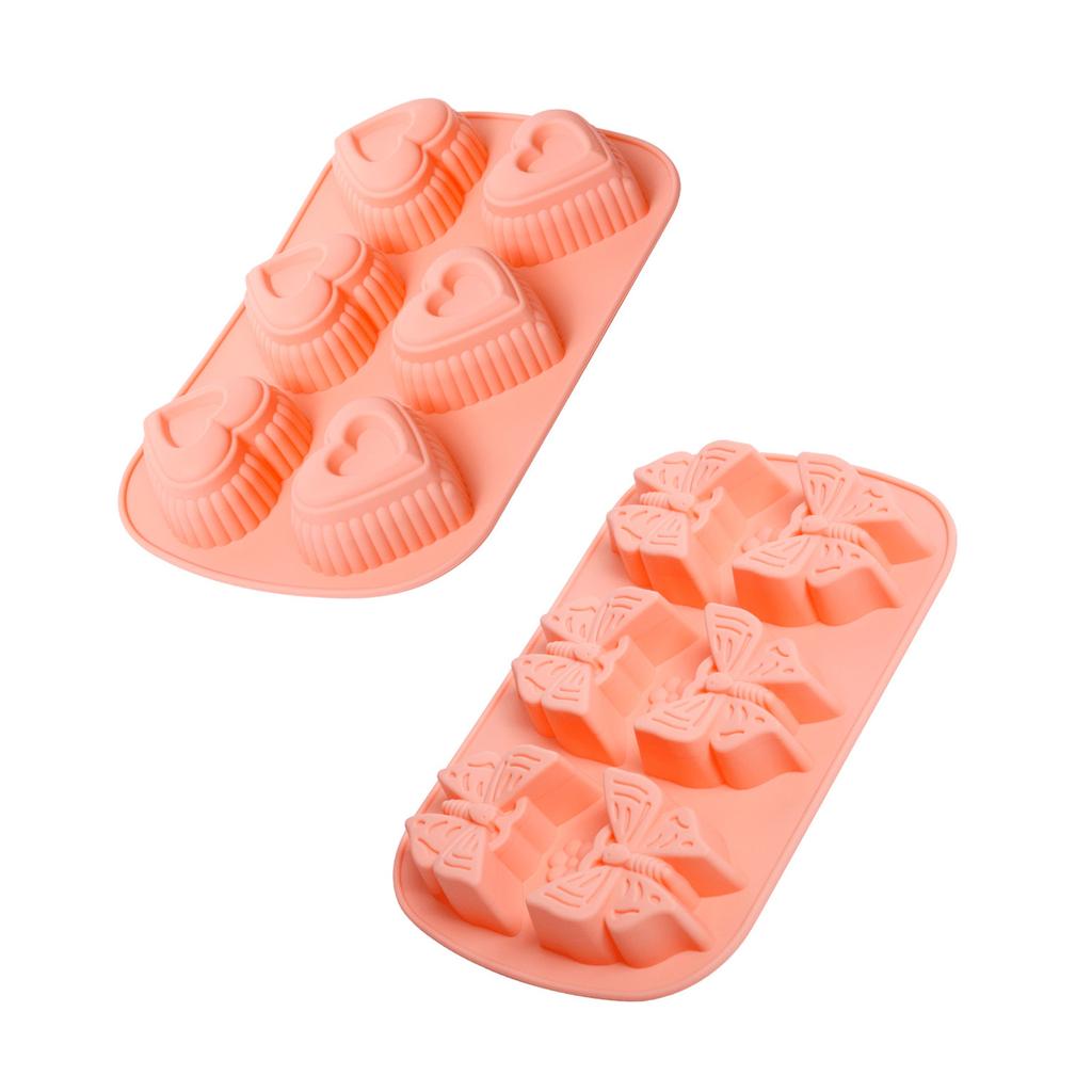 6-cavity Heart/Butterfly Shape Silicone Mold Fondant Mousse Cake Decorating Tool for Making Chocolate Candy Soap