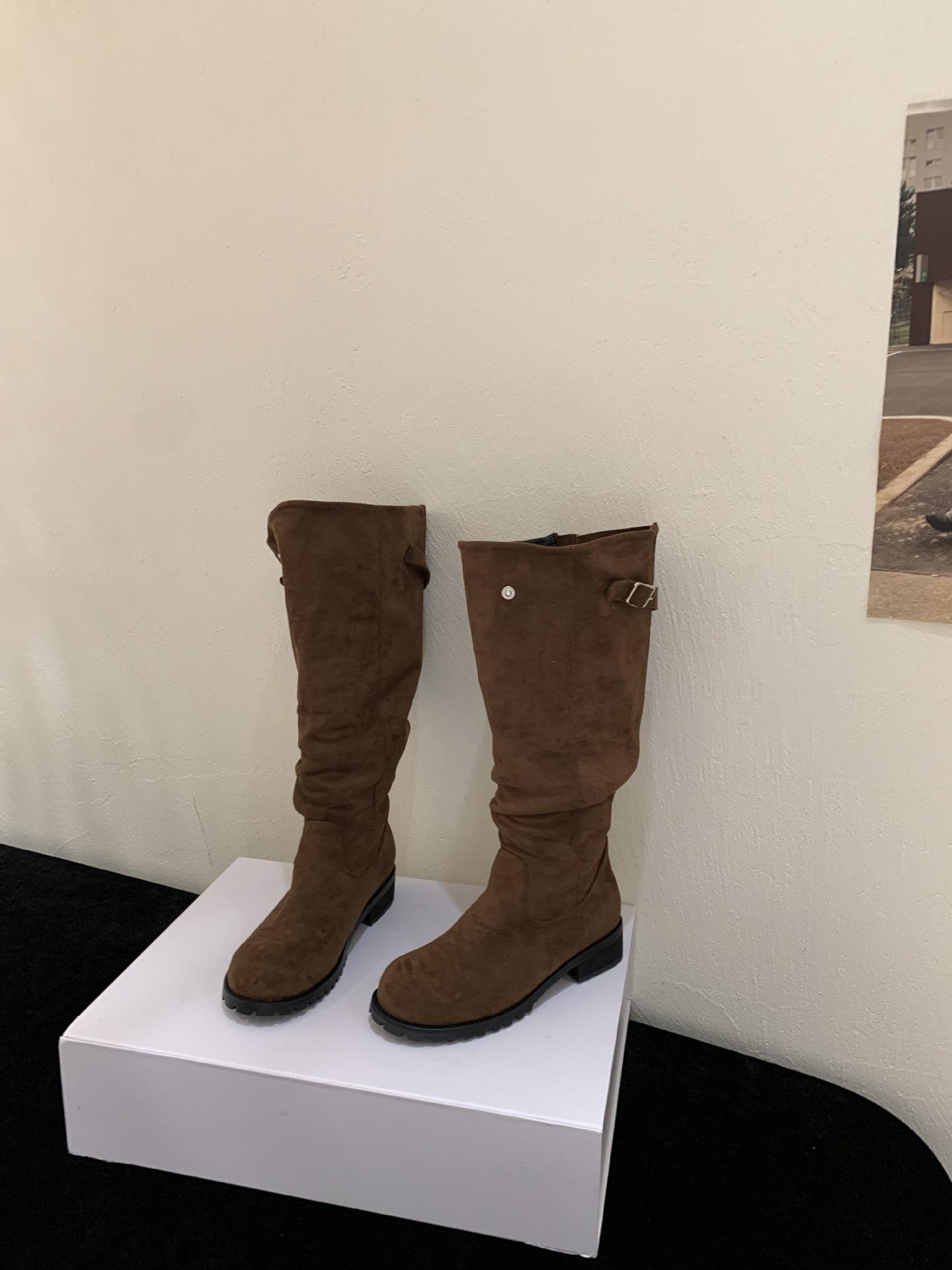 

2025 European and American style pointed pile boots fashionable wide boots slack back zipper two wear high boots women 35