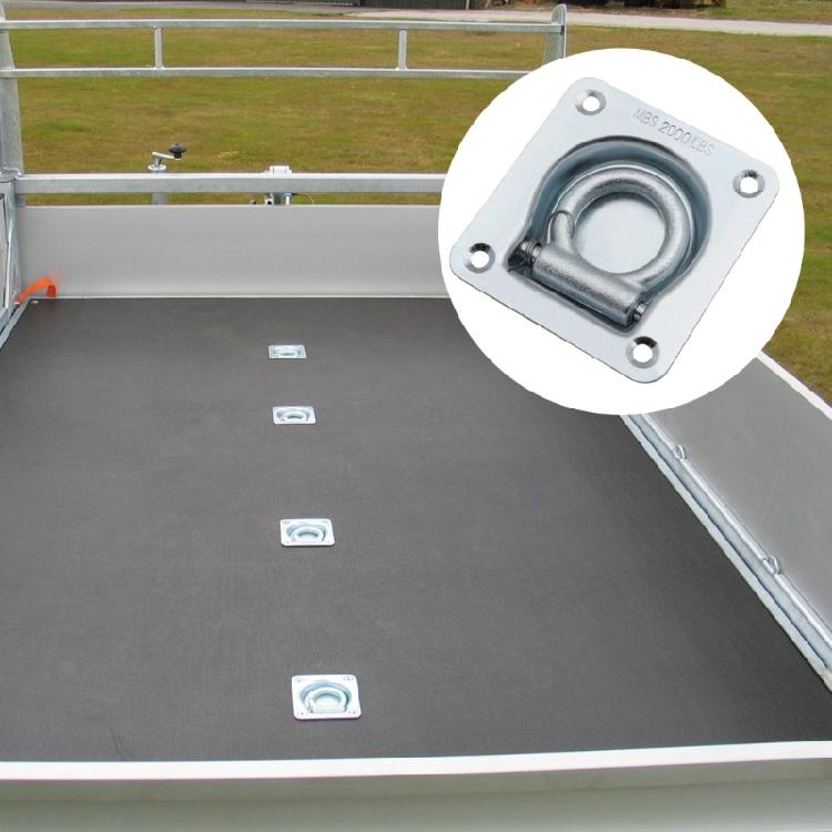 Recessed D Ringing Floor Anchors Stainless Steel Cargo Hook with Four Hole Plate for Truck Trailer Utility Floor Mounts
