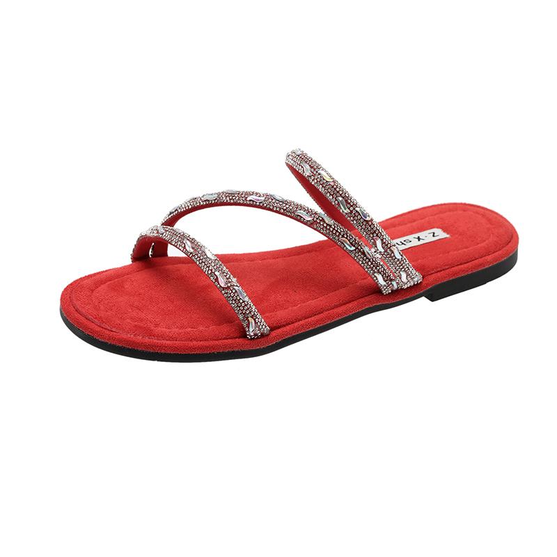 2024 Summer Crystal Narrow Strap Gladiator Sandals Women's Low Heel Sandals Mujer35-40 Glitter Rhinestone Summer Schoenen Women