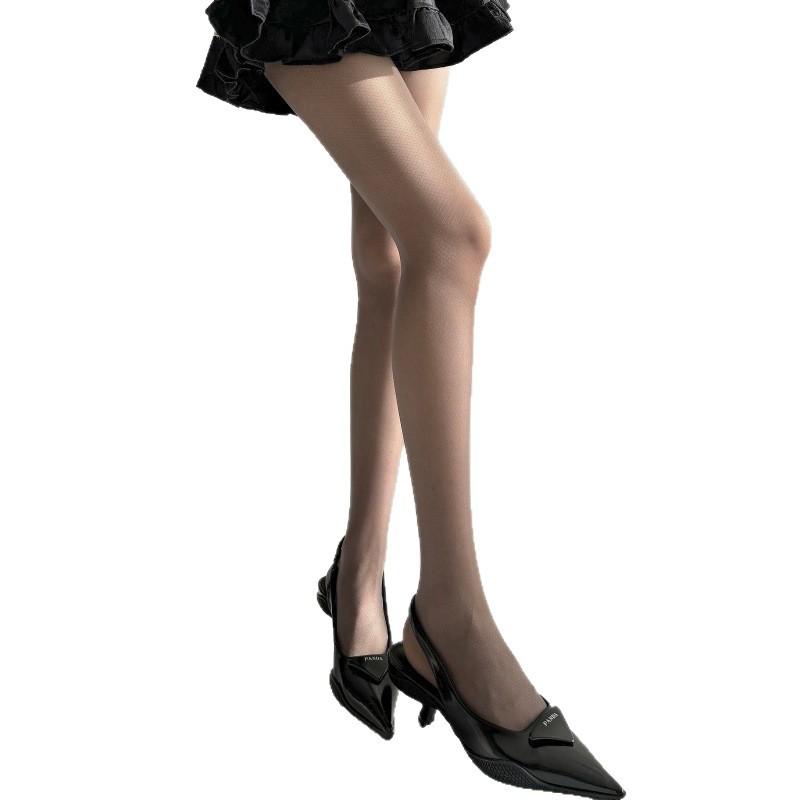 Design Sensual Mesh Stockings Diamond Plaid Anti-Snagging Silk Transparent Meat Stockings High Elasticity Autumn Thin Pantyhose Black Stockings Women