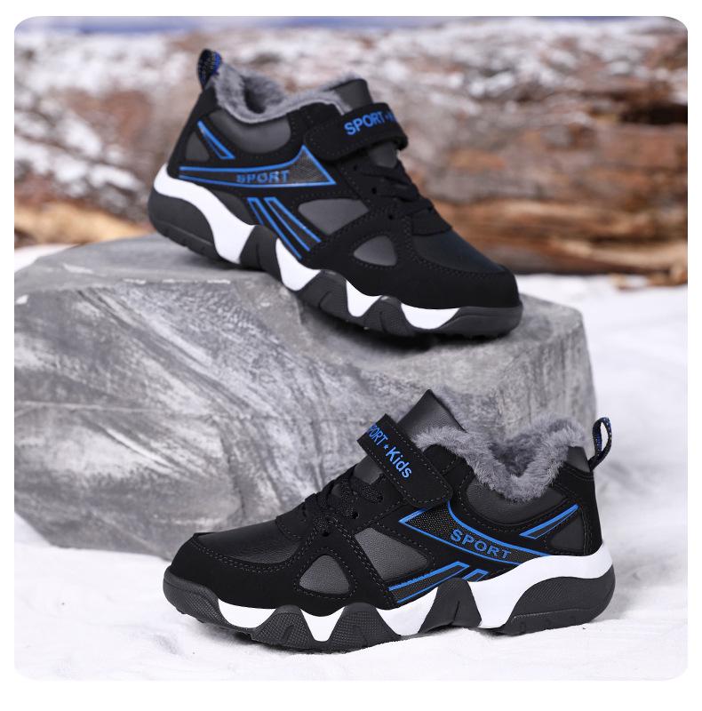 Boys' Velcro Sports Shoes: Warm Cotton, Plus Velvet, Winter 2025 Style for Older Kids and Elementary Students.