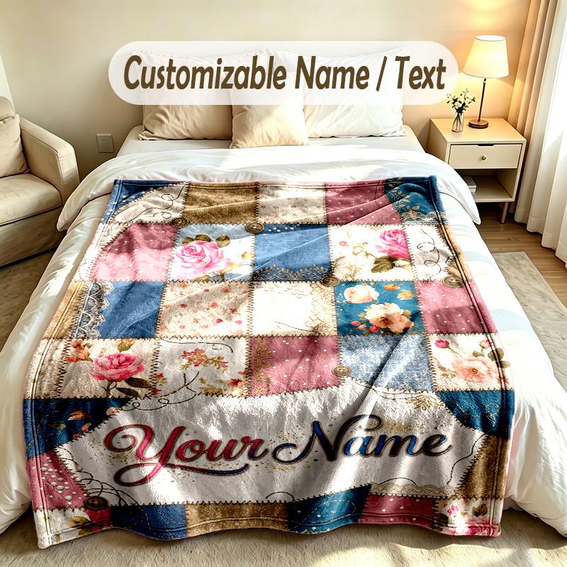 Bloementuin Thema Zachte Deken Gepersonaliseerd Aangepaste Naam Tekst Print Warme Deken Huis Sofa Slaapkamer Decor