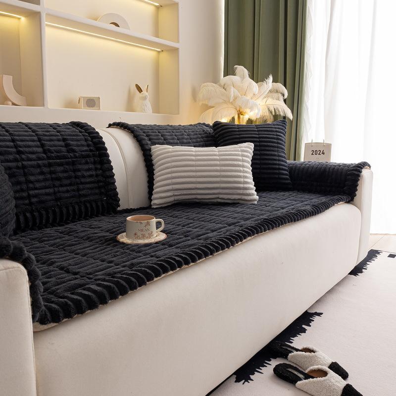 Solid Color Minimalist Sofa Cushion Autumn and Winter Anti Slip Pad Thick Quilted Protective Pad  Warm and Soft Sofa Mat Multiple Sizes Available