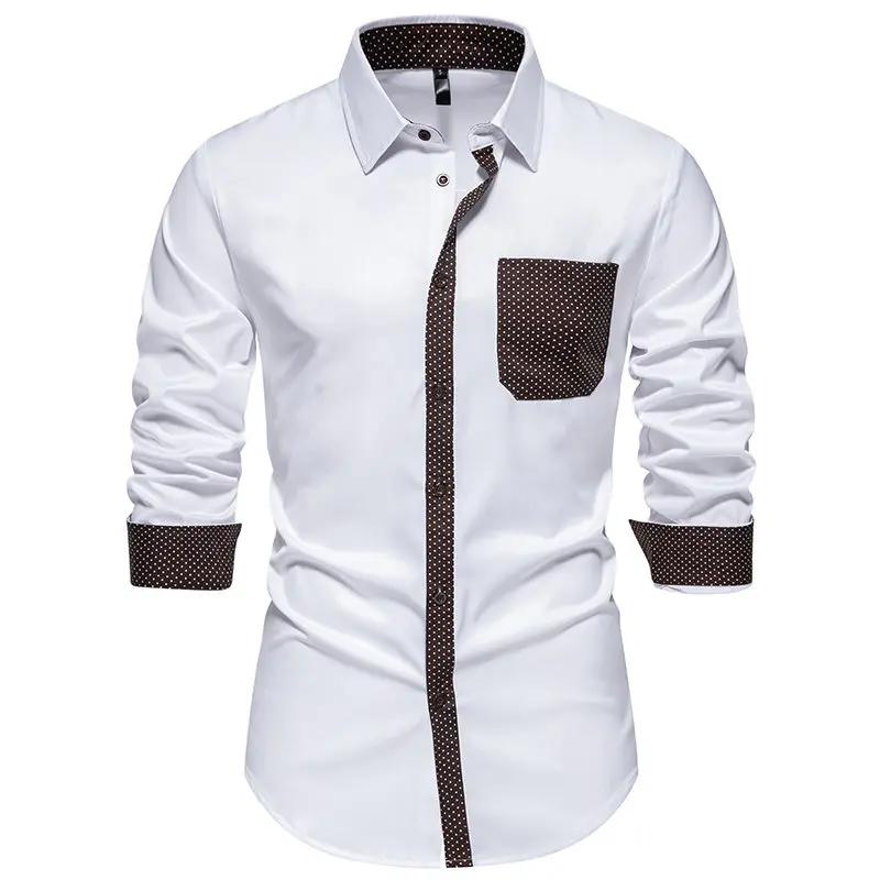 Camicie casual formali da uomo con colletto a revers, colore a contrasto, primavera autunno, camicia da uomo, manica lunga, streetwear