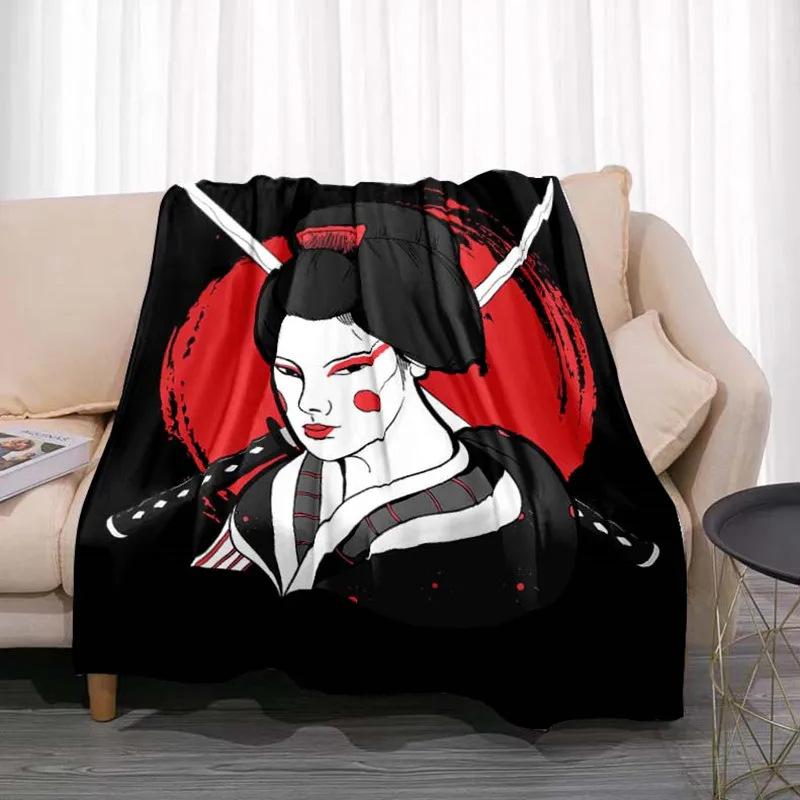 Japanese Geisha Printed Blanket for Sofa Bed Travel Camping Living Room Office Conditioning Blanket for All Seasons Gifts