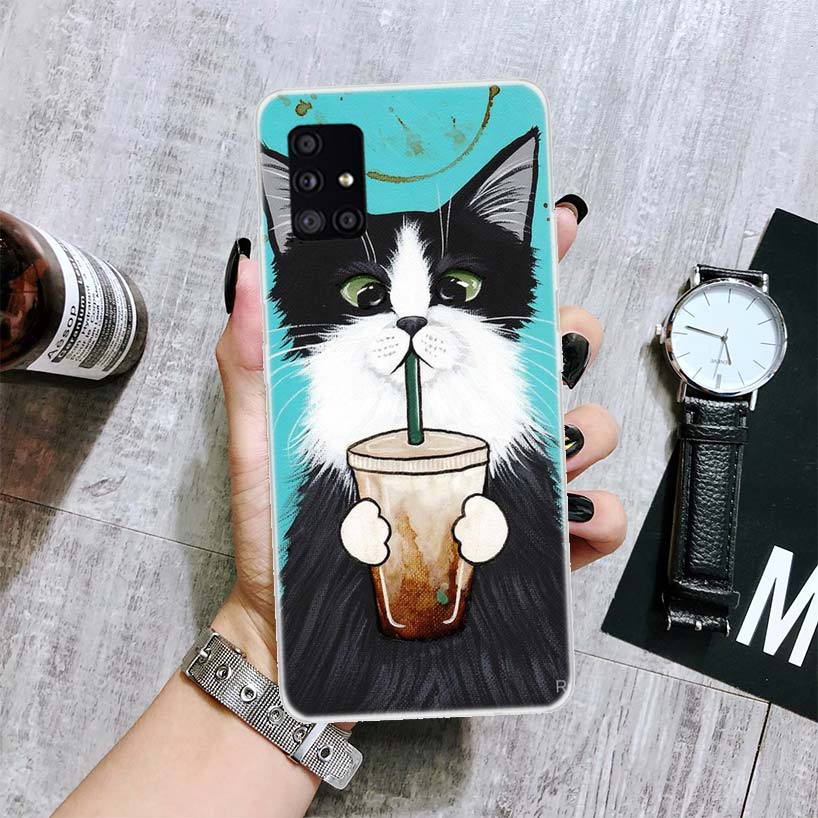 

Latte Coffee Milk Drink Cat Phone Case For Samsung Galaxy A14 A15 A13 A12 A54 A55 A53 A52 A04S A24 A25 A23 A22 A34 A35 A33 A32 A Samsung A34