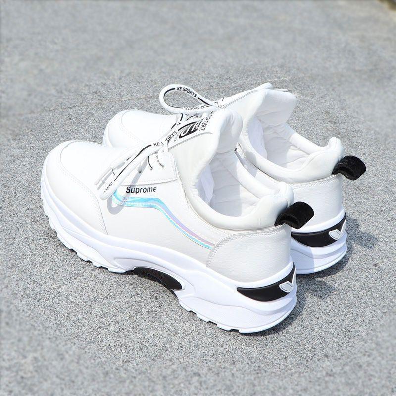 Autumn and Winter Sports Shoes Women's Velvet Cotton Shoes Dad Shoes Female Student Korean Version Versatile Little White Shoes Casual Thick Sole I