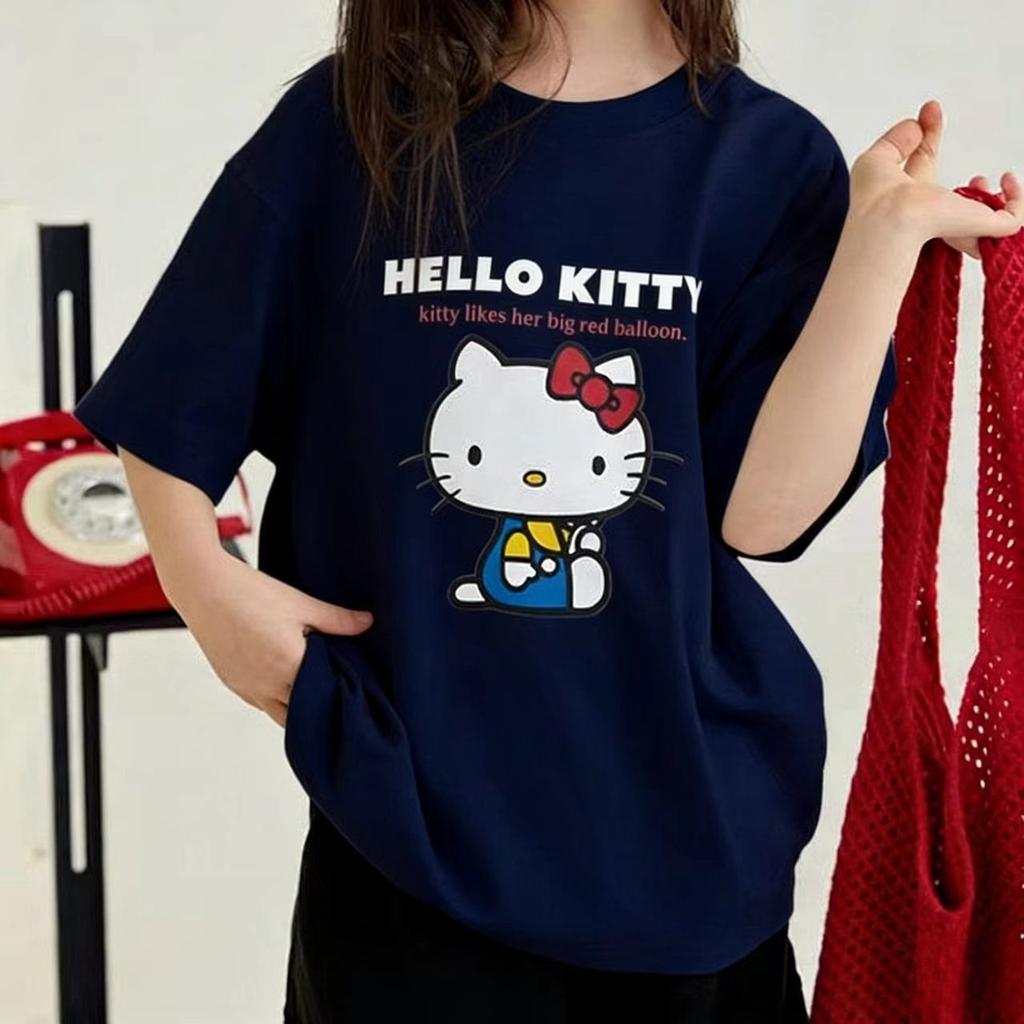 Hello Kitty Short Sleeve Tee Soft Cotton Casual Crew Neck Cute Cartoon Print Lightweight Summer Top for Women Daily Wear