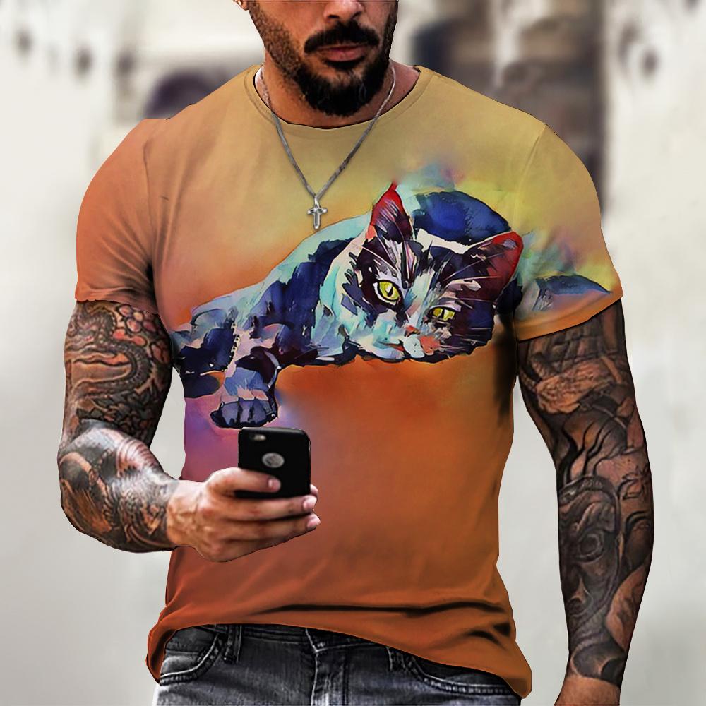 Handsome Motorcycle Cat 3D Print Summer Men's Round Neck T-shirt Casual Short Sleeve Oversized Pullover Fashion Trend Men Clothing