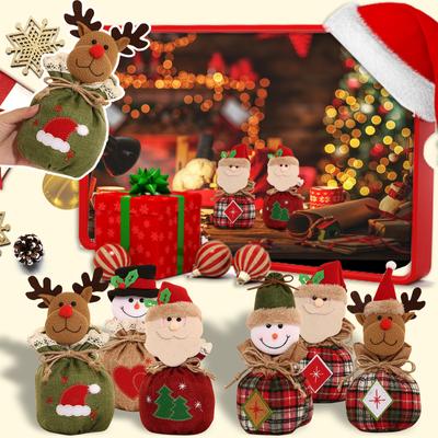Plátěné sáčky se stahovací šňůrkou 3D plyšový Santa Sněhulák - Vánoční sáčky na sladkosti Dárkové sáčky Sáček Santa Pro dětské párty drobnosti