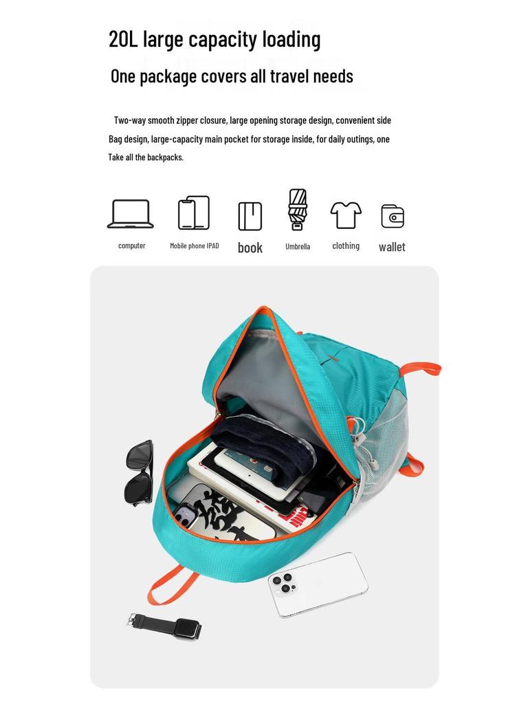 Ultra-light Water Repellent Foldable Backpack for Cycling, Hiking, Camping, & Mountaineering
